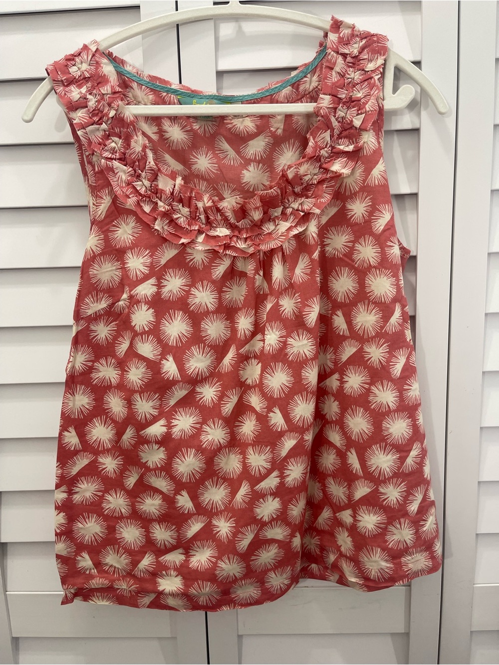 Boden Women’s Ruffled Sleeveless Coral Print Women's Top